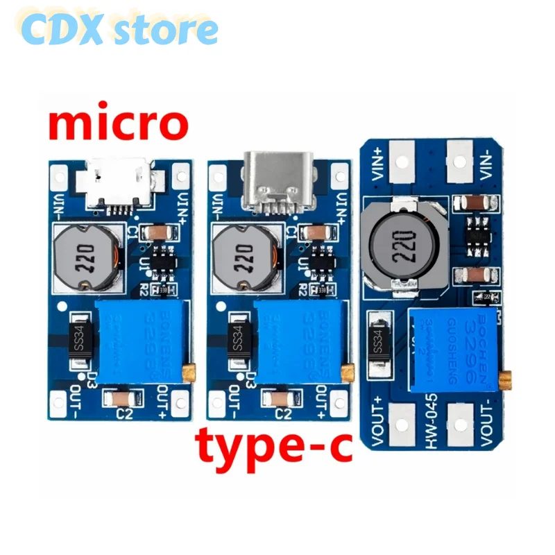 MT3608 DC-DC booster module 2A booster board Input voltage 2-24V up 5/9/12/-28V adjustable