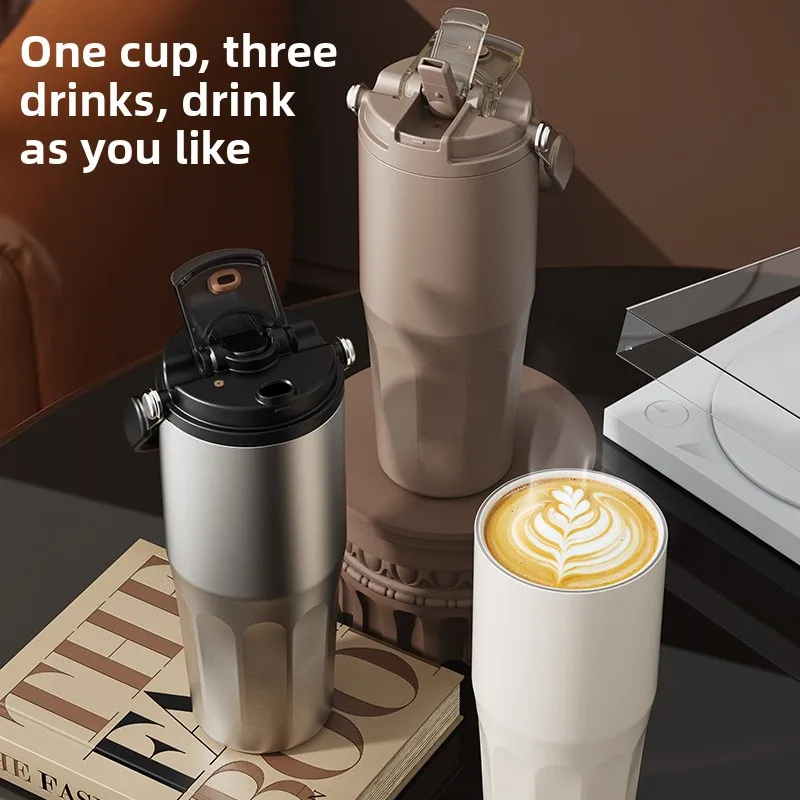 New Large-Capacity 27oz Portable Ice Maker Cup - Stainless Steel Portable Ceramic Inner Liner Vehicle Insulation Cup