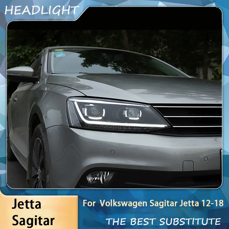 Автомобильные светодиодные фары в сборе для Volkswagen Jetta Sagitar 2012-2018, авто противотуманные фары DRL, стоп-сигнал поворота Plug and Play