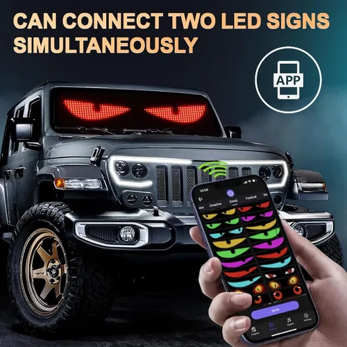 Imagen 2 del producto Luz de ojos de diablo para coches, señales de luz LED flexibles de 15x4 pulgadas para Control de aplicaciones de coche, pantallas LED de animación con patrón personalizado para coche