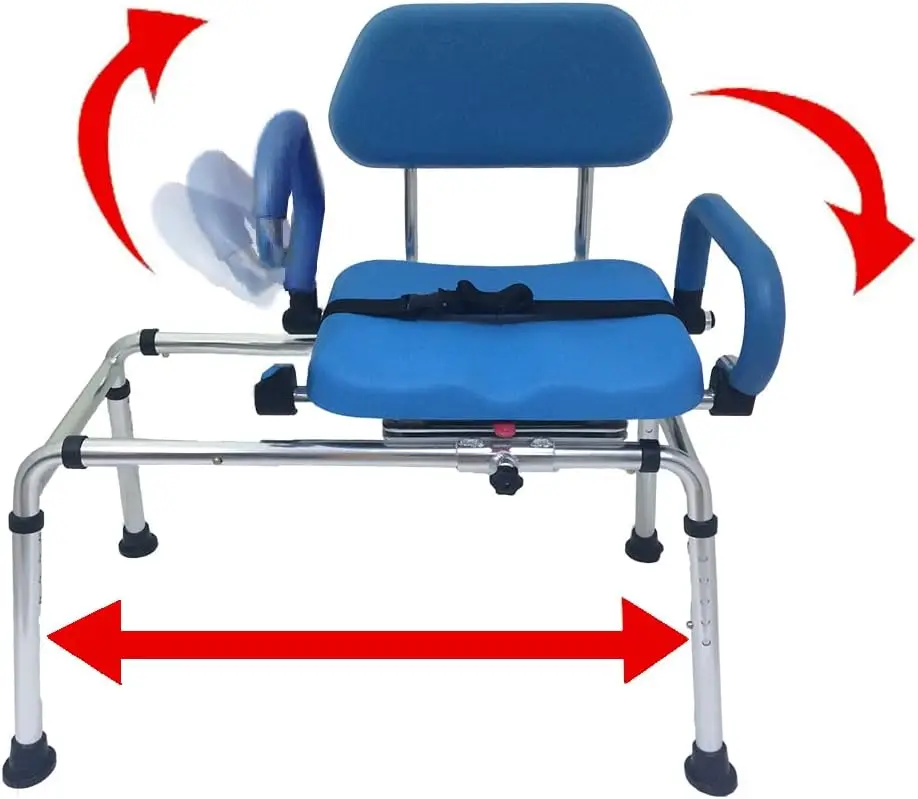 Carousel Sliding Shower Chair Tub Transfer Bench with Swivel Seat, Premium Padded, Pivoting Arms