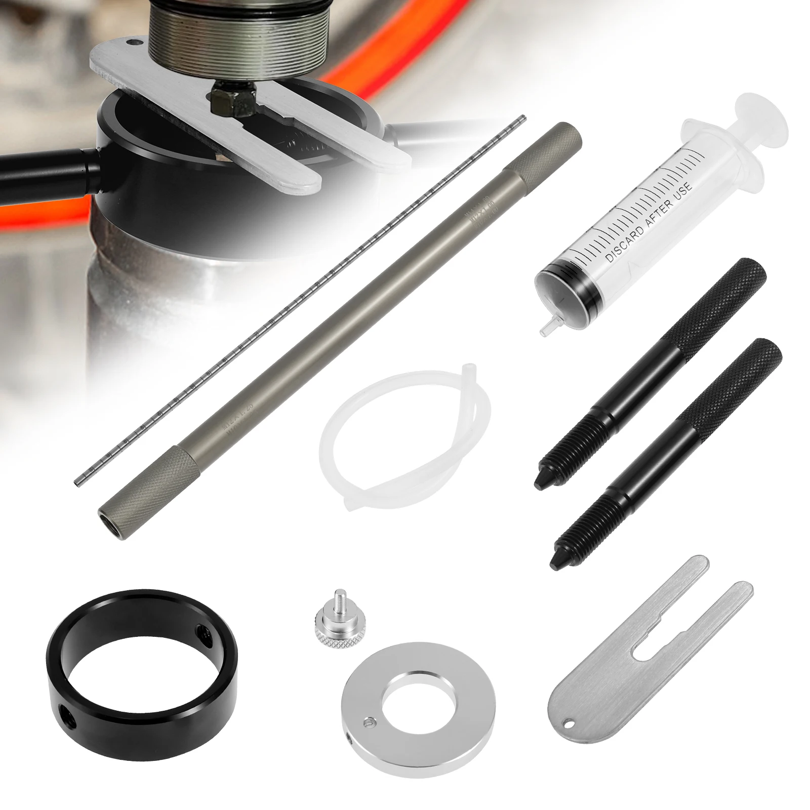 3Pcs Motorcycle Fork Service Tool Kit Universal High Precision Fork Oil Level Tool and Fork Spring Compressor Set Repairing Tool