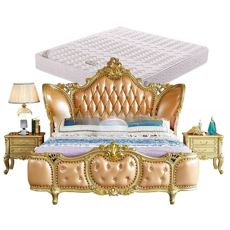 European solid wood leather bed master bedroom luxury high-end luxury high-end 1.8 meters classical 6