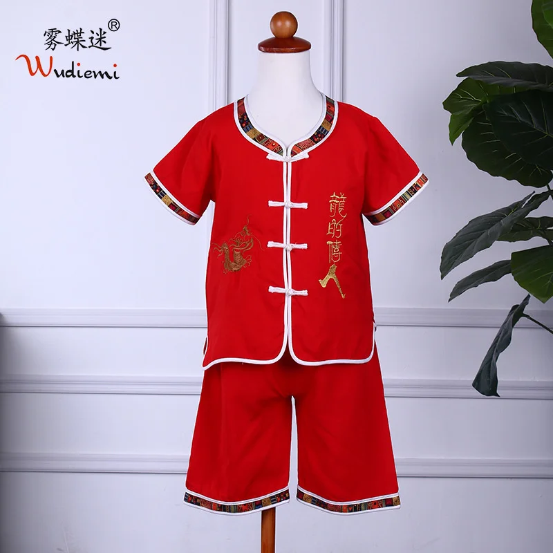 Kinderen Tang, Pak Jongen, Geborduurde Draak Han Pak, Kinderkleding, chinese Stijl Baby Oude Kleren, Korte