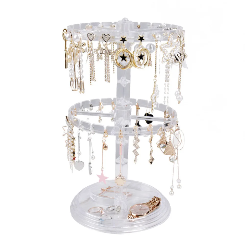 Jewelry Holding Display Rotating Earring Organizer For Necklaces Bracelets Desktop Storage Rack Shelf Tower