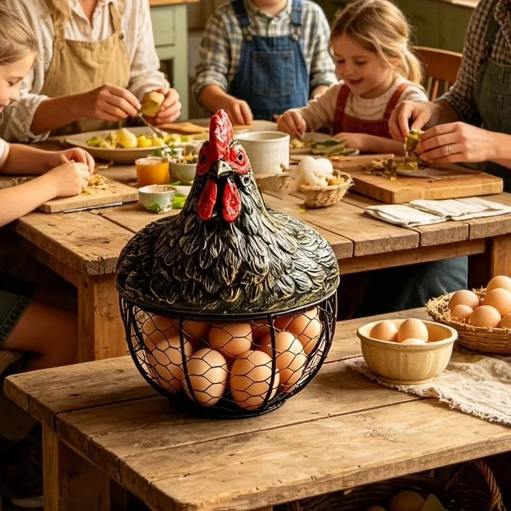 Organizer Container Chicken Design Egg Collecting Basket Rustic Cute Egg Storage Basket Resin Egg Organizer Home Use