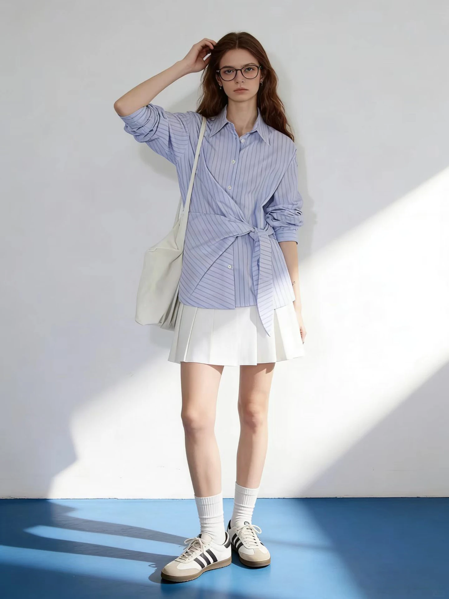 

HUAAPPUW Intelligent Design Striped Shirt Women's Spring 2026 Navigation Style Long Sleeve Loose Fit Breathable Cotton Top