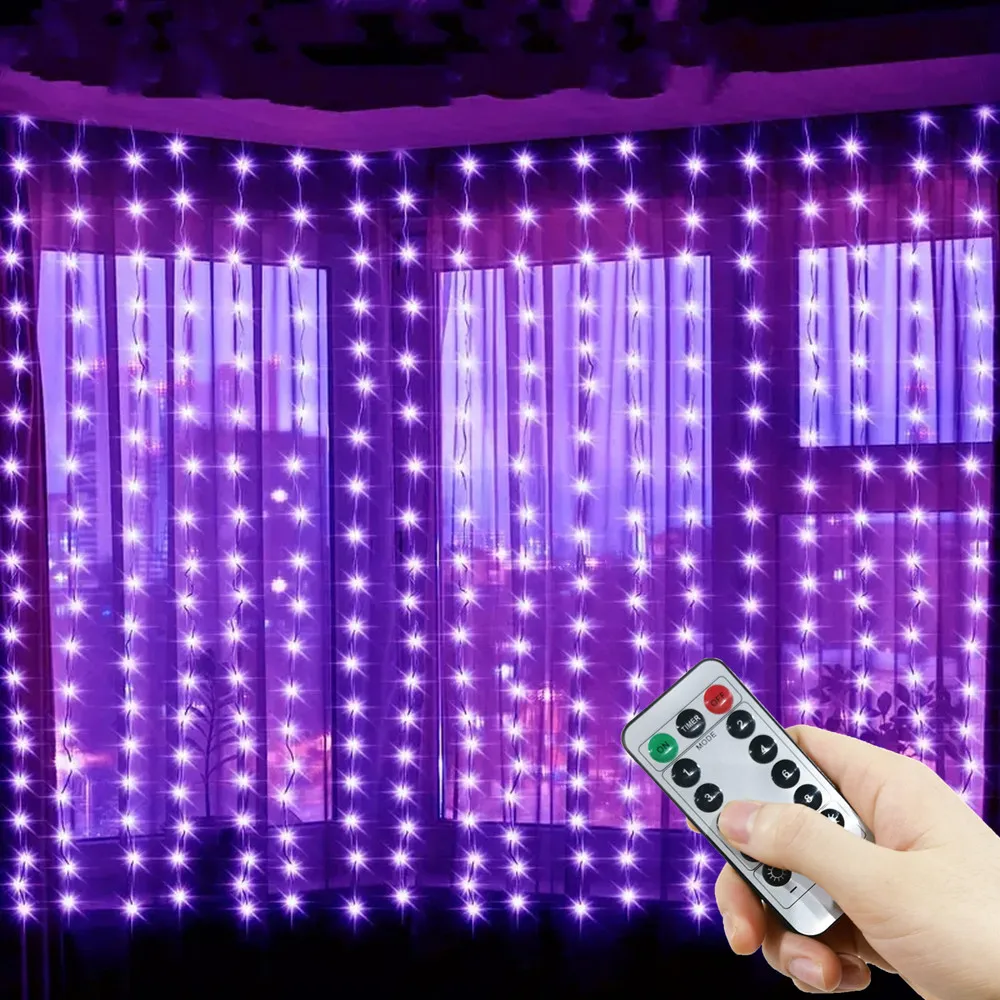 New Year 2026 Holiday Party Birthday Decoration LED 8 Mode Christmas Light USB Curtain String Light Wedding Fairy Light Navidad