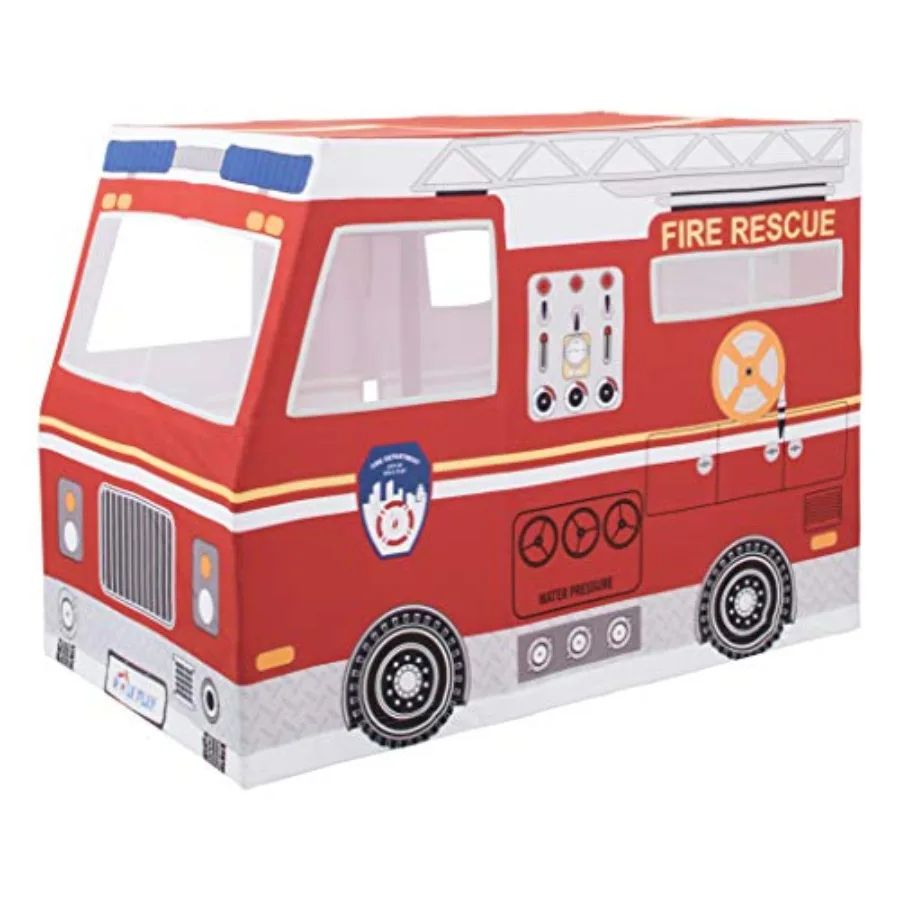 

Детский игровой домик Deluxe Fire Truck, игровая палатка премиум-класса для дома и улицы, ролевые игры, холст из 100% хлопка, прочный, бесплатная плюшевая футболка