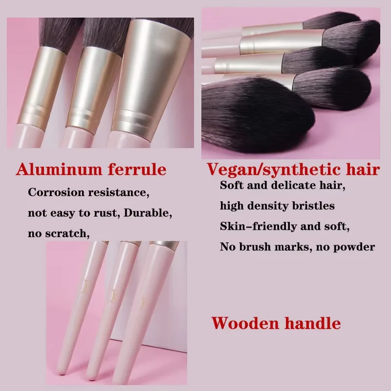 12Pcs Pink Soft Makeup Brush Set Foundation Blush Eyeshadow Concealer Cosmetic Brushes Kit