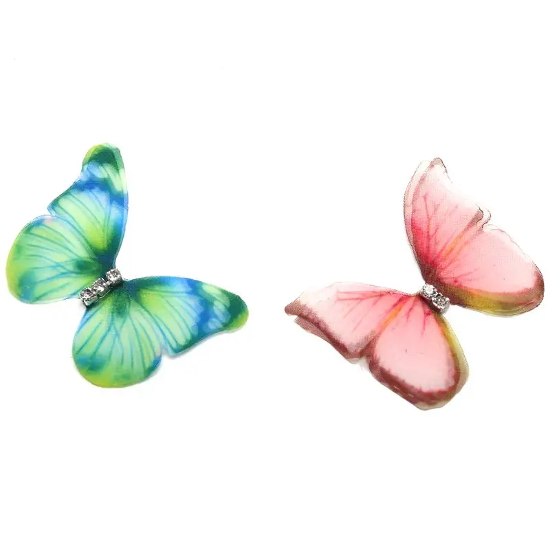 50Pcs Gradienten Farbe Organza Stoff Schmetterling Appliques 38Mm Transluzenten Chiffon Schmetterling für Party Decor, Puppe Verschönerung