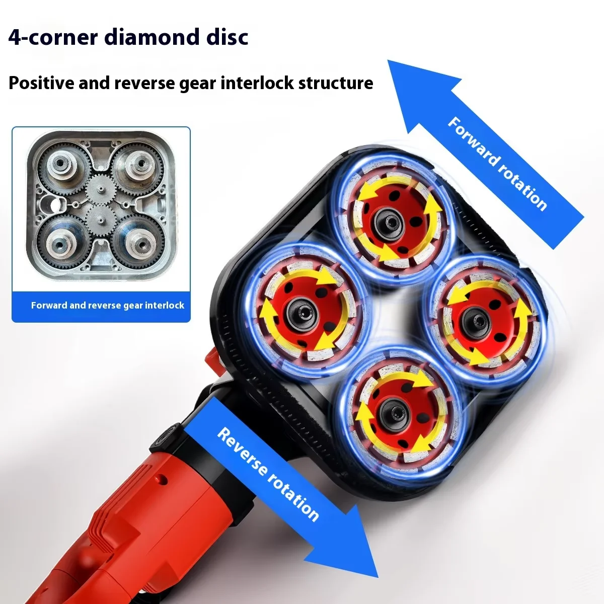 Hand-held Four Head Floor Grinder Wall Grinding Machine Polishing and Sanding Angle Grinder