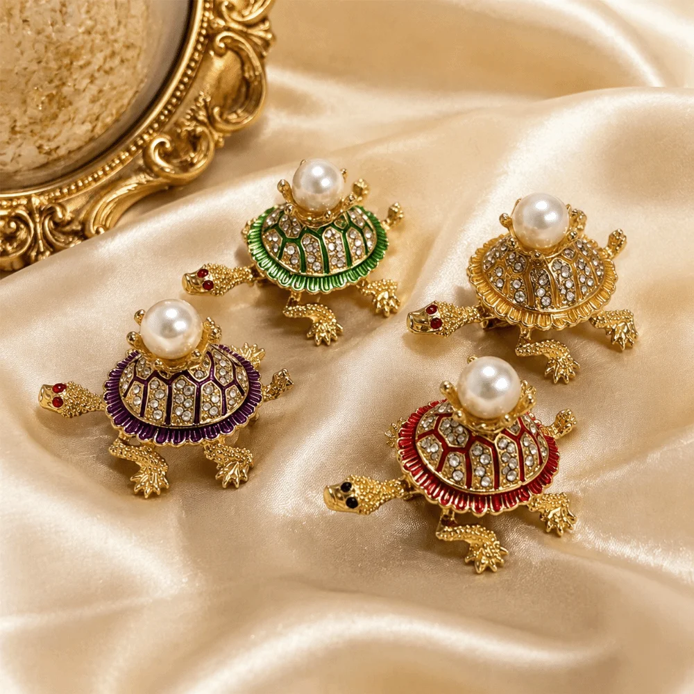 

Imitation Pearl Mini Jewelry Container Creative Retro Ring Storage Case Handmade Vintage Miniatures Turtle Ornament Girl's Gift