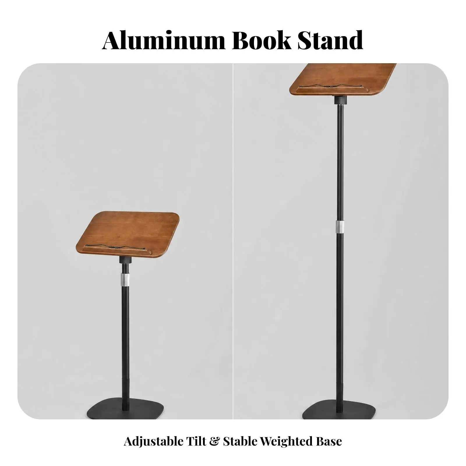 Sturdy Reading Book Stand with Rotatable Wood Board and Carbon Steel Pole for Ergonomic Study Workspace Setup