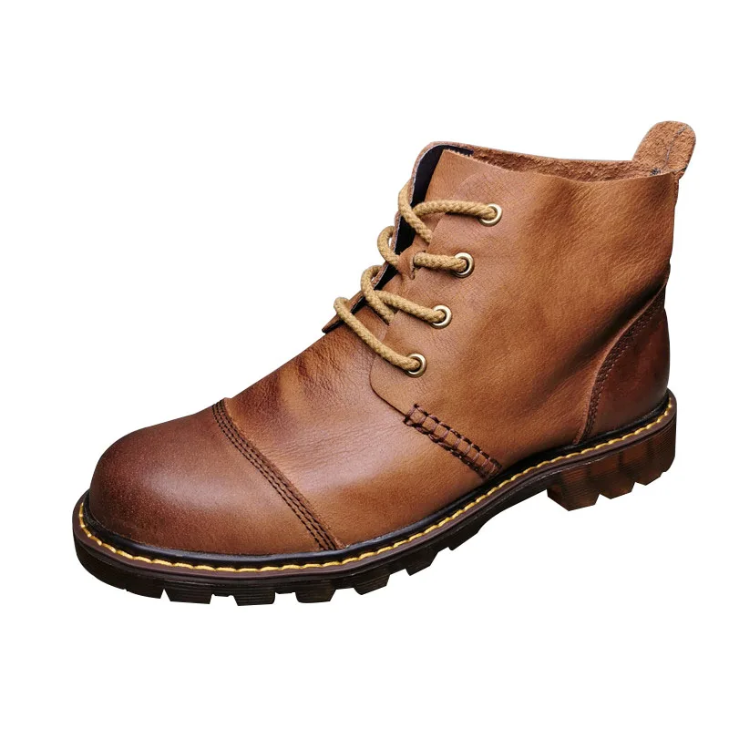 High quality cowhide nostalgic retro brown outdoor men\'s boots leather bare boots combat boots motorcycle boots