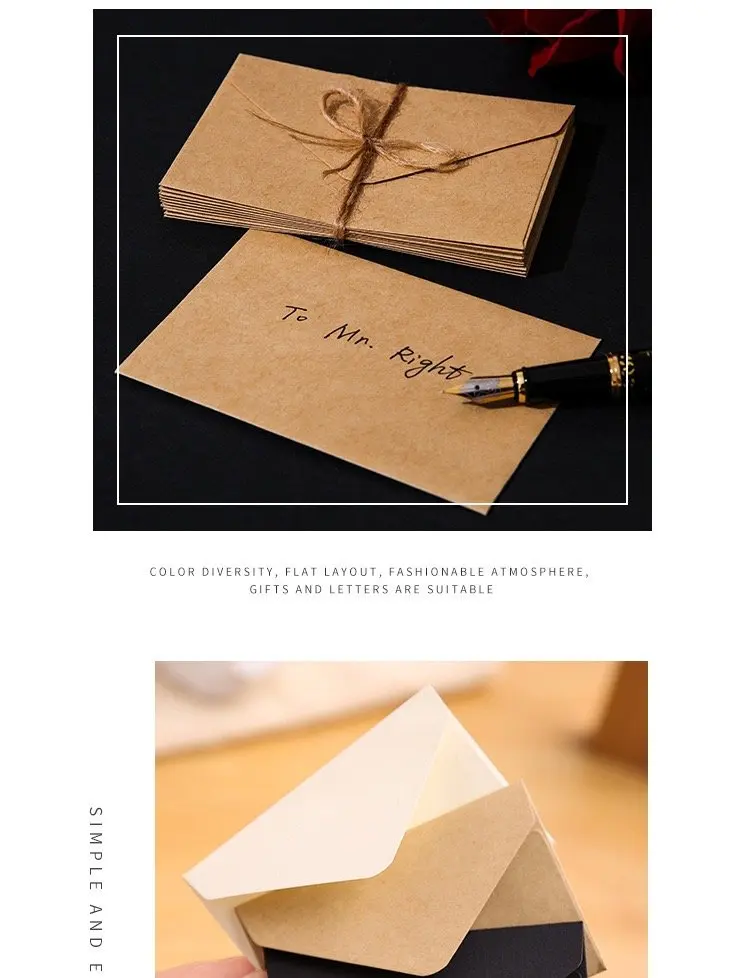 100 Stück Kraft-Mini-Umschläge, braune Kraft-Umschläge für Geschenkkarten und Visitenkarten, 3 klassische Farben, 10,5 x 7 cm/4 x 2,8 Zoll – Detail 8