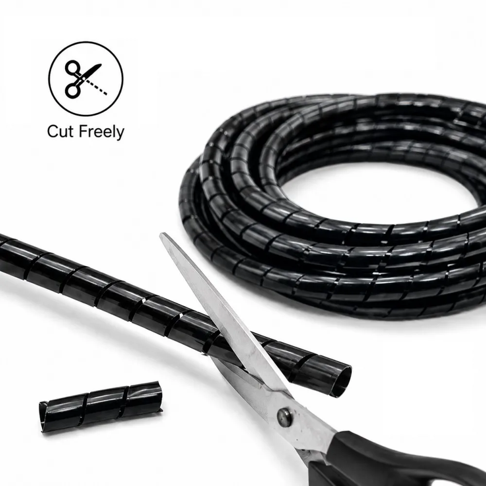 A Pack of Black Cable Sleeve Winding Pipe Spiral Wrapping Wire Organizer Sheath Tube ID 4-30mm Plastic Tape Management Protector