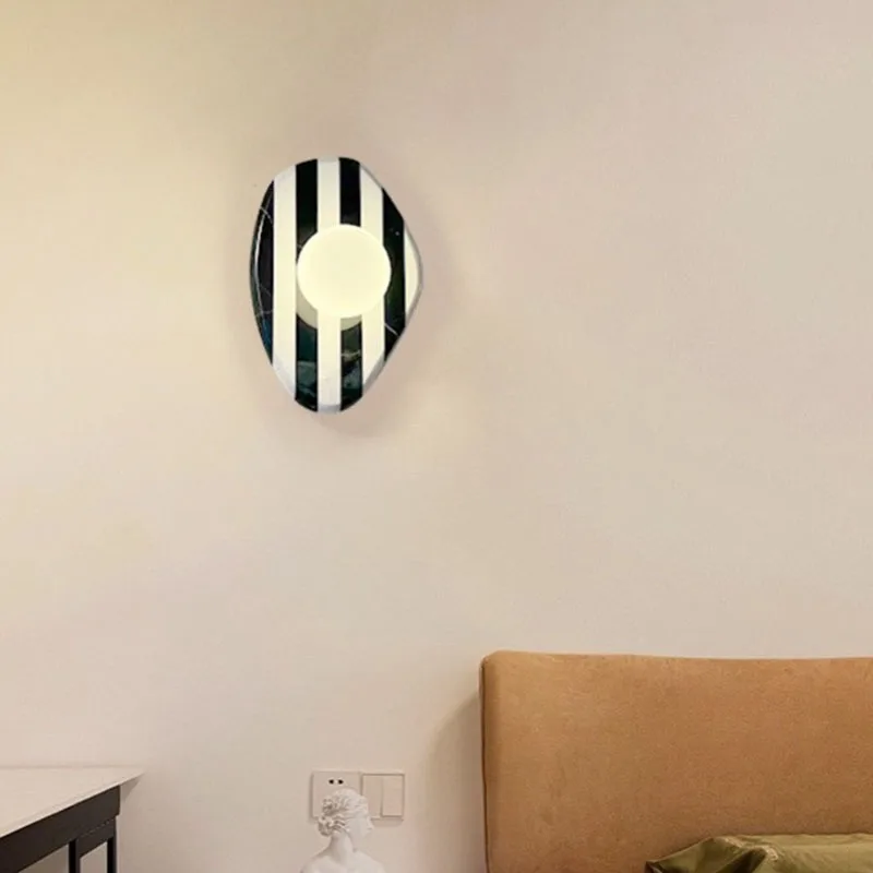 Marble Wall Light Striped Lrregular Wall Lamp Stone Glass Globe Wall Sconce Bedroom Bedside Living Room Hallway Decor Lighting