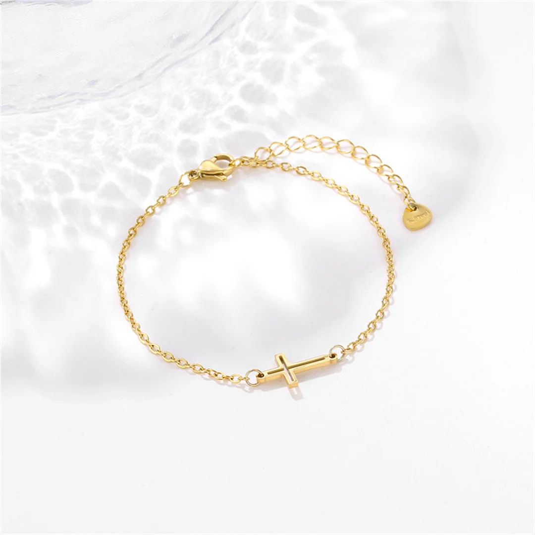 Cute Small Tiny Hollow Cross Charm Bracelet Female Gold Silver Color Stainless Steel Chain Link Bracelets for Women Jewelry Gift