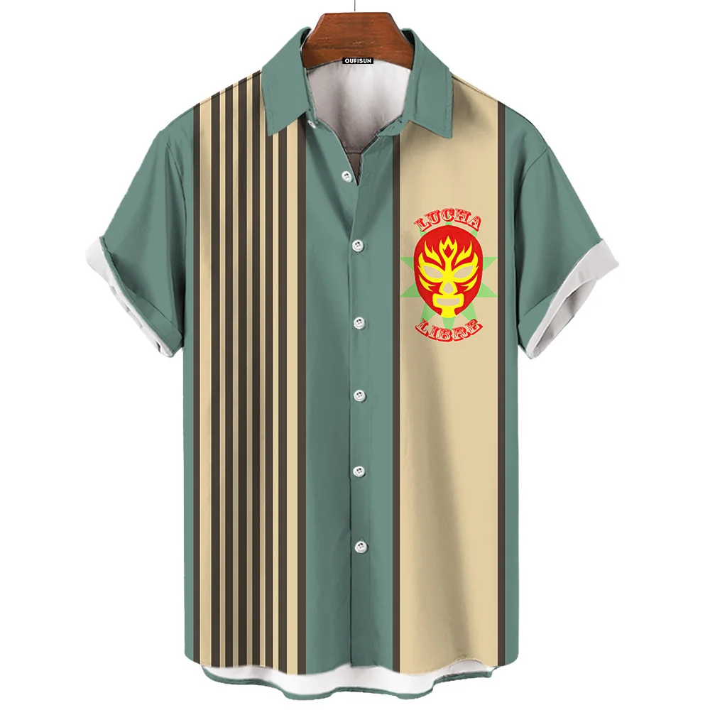 남성용 멕시코 레슬링 반팔 셔츠, 프린트 상의, 캐주얼 패션 셔츠, 3D 여름 셔츠, 2024 남성 의류 