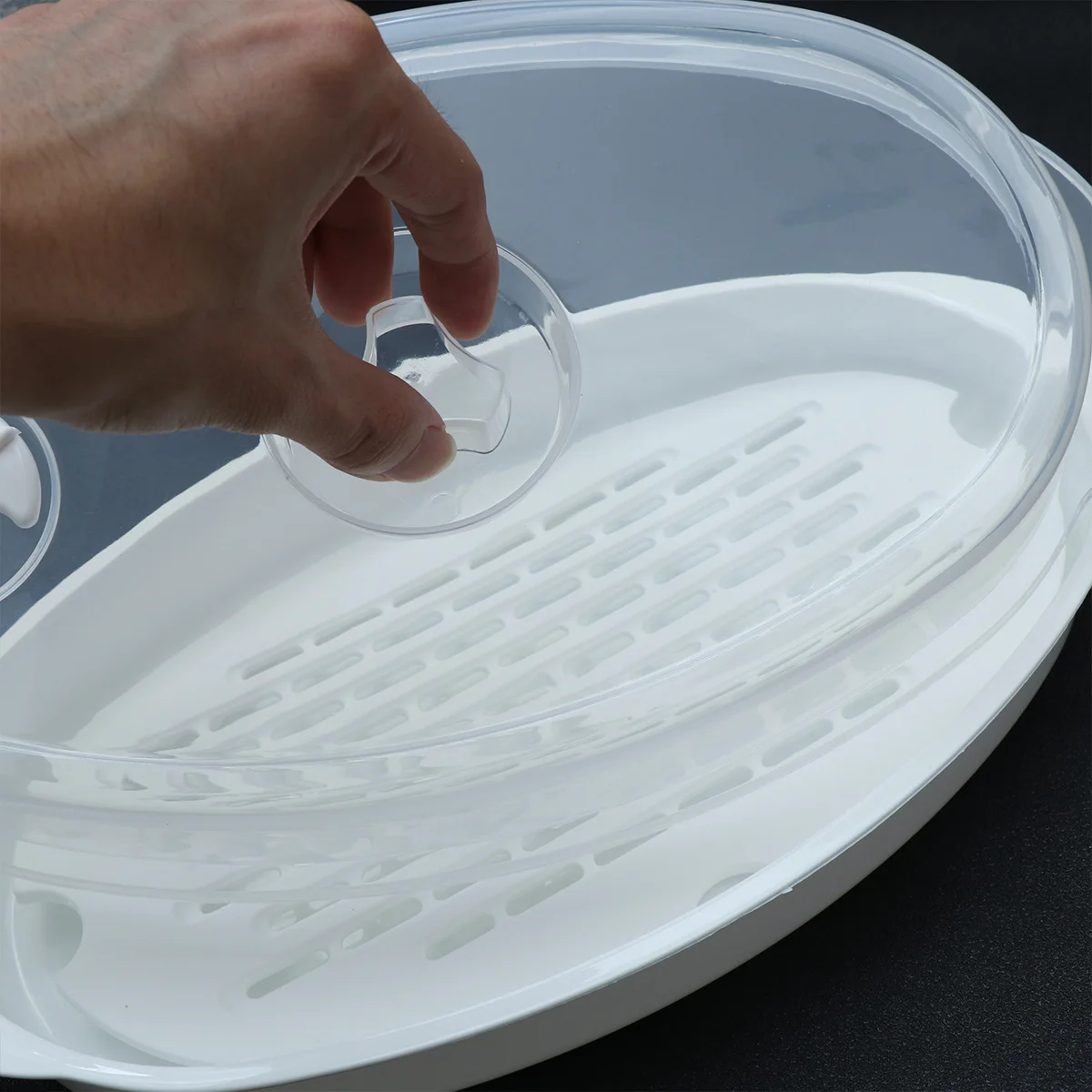 

1Pcs Microwave Steaming Fish Plate with Vent Cover Eco Friendly Food Steamer Basket Kitchen Tray Food Steamer Basket