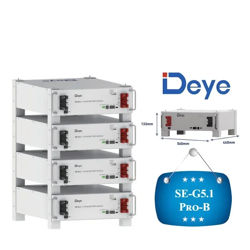 Deye SE-G5.1 Pro-B Batteria al litio di alta qualità Sistema di accumulo di energia con batteria a bassa tensione da 51,2 V per uso domestico