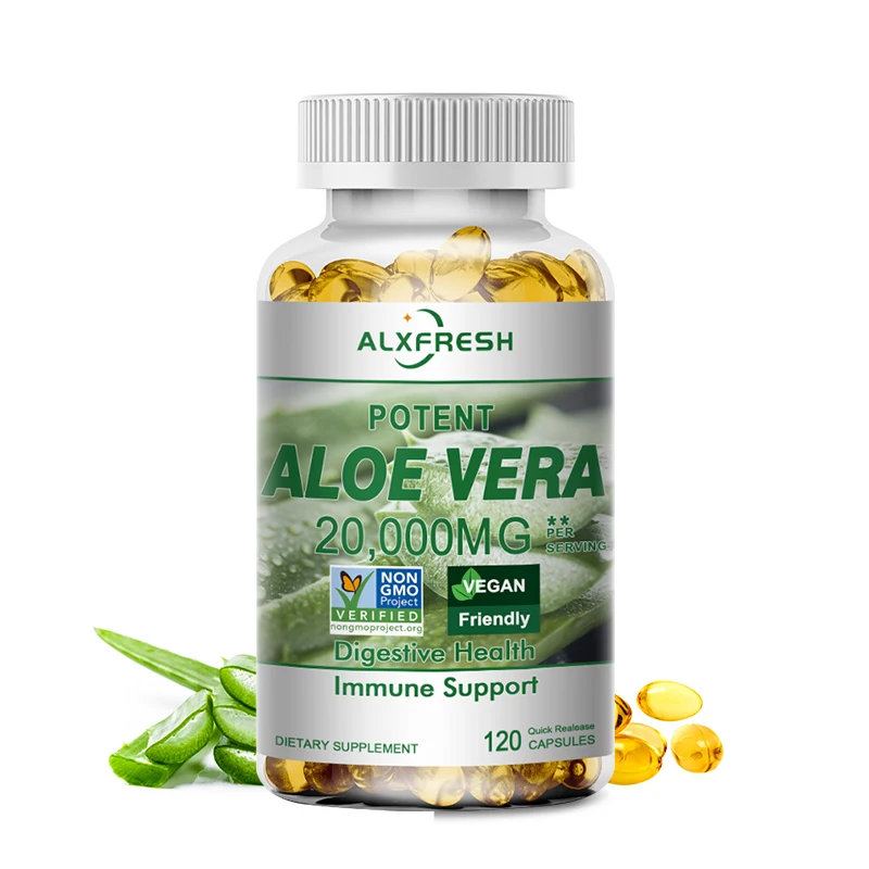 Aloe Vera Extract Capsules Helps relieve constipation Colon cleansing and detoxification Burns fat and manages weight metabolism