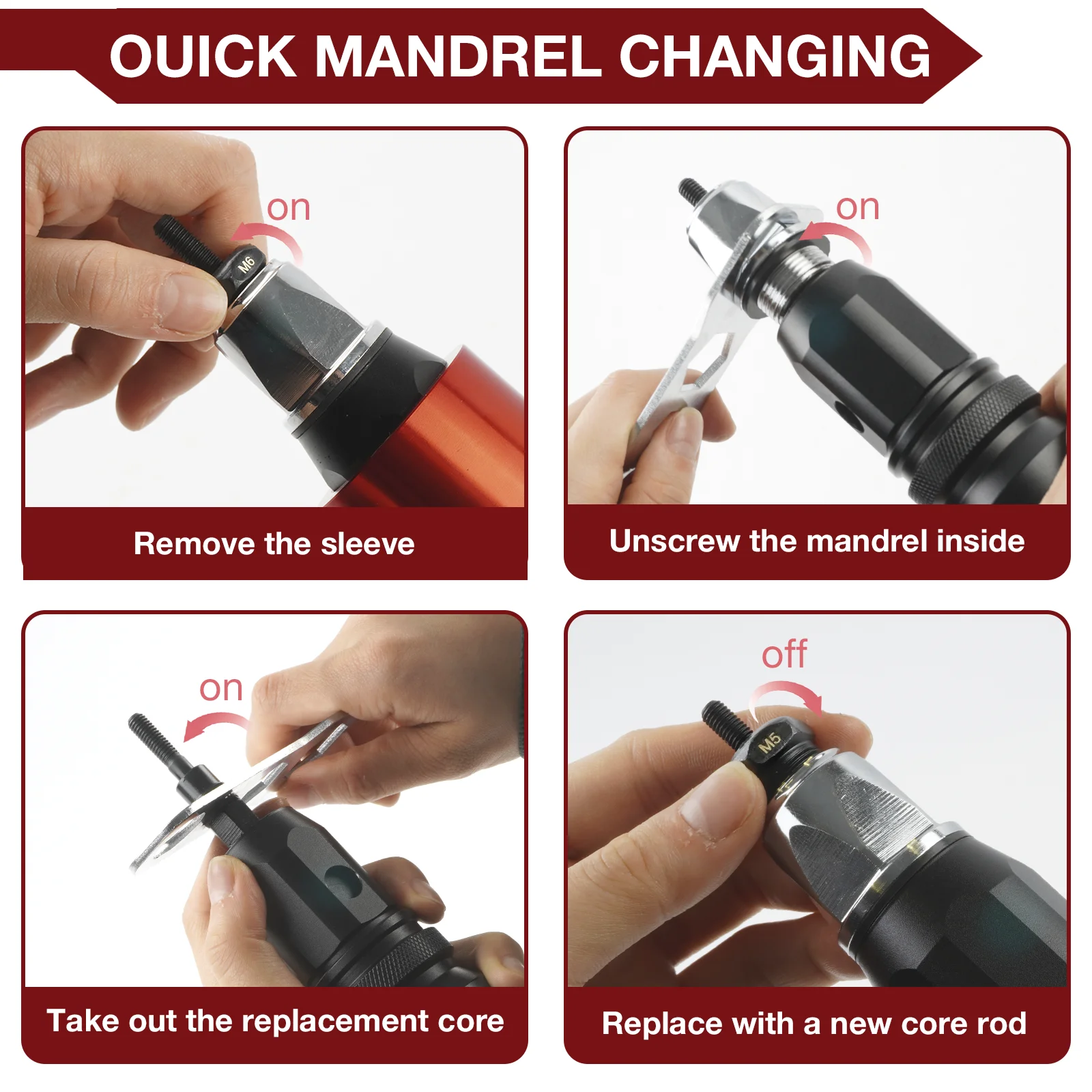 Wear Resistant Electric Rivet Nut Converter Insertion Fast Riveting Highly Accurate Stable M3-M10 Mandrel for DIY/Home/Carpentry