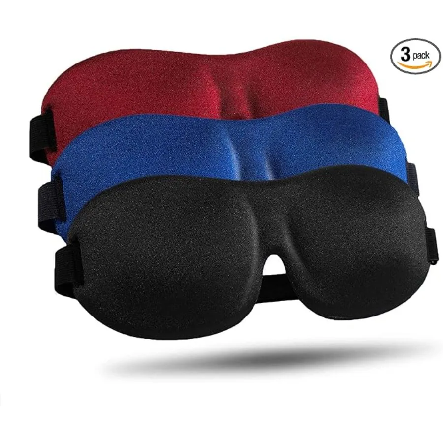 

Sleep Mask for Side Sleeper 3 Pack, Blackout 3D Eye Mask for Sleeping, Night Blindfold for Men Women, Black & Blue & Red