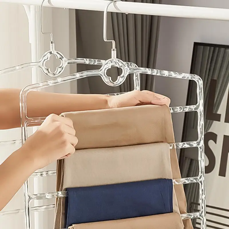 Multi Pants Hangers Space Saving 5-Tier Closet Organizer For Pants Non Slip Space Saving Multi-Layer Swing Arm Pants Hanger Jean