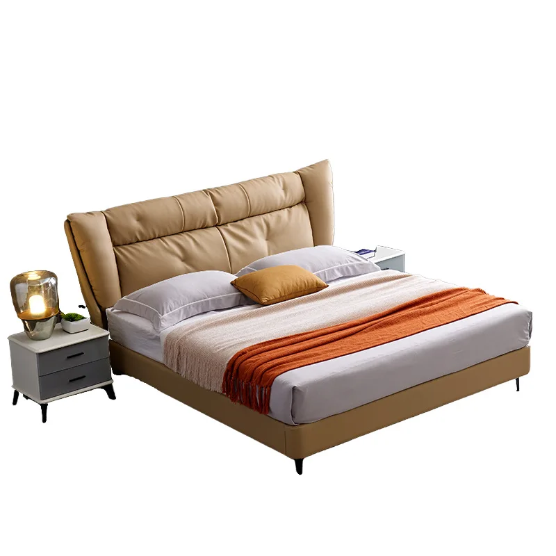 

First layer leather Italian light luxury double master bedroom 1.8 meters wedding bed modern simple soft bag