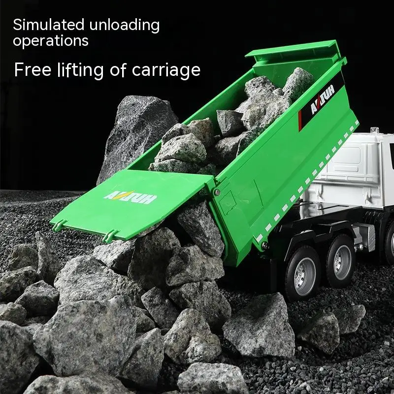 2.4g Huina 1:18 Remote Control 9-way 6-wheel 4-wd Light Effect Alloy Self dumping bucket Engineering truck Children's toy gifts