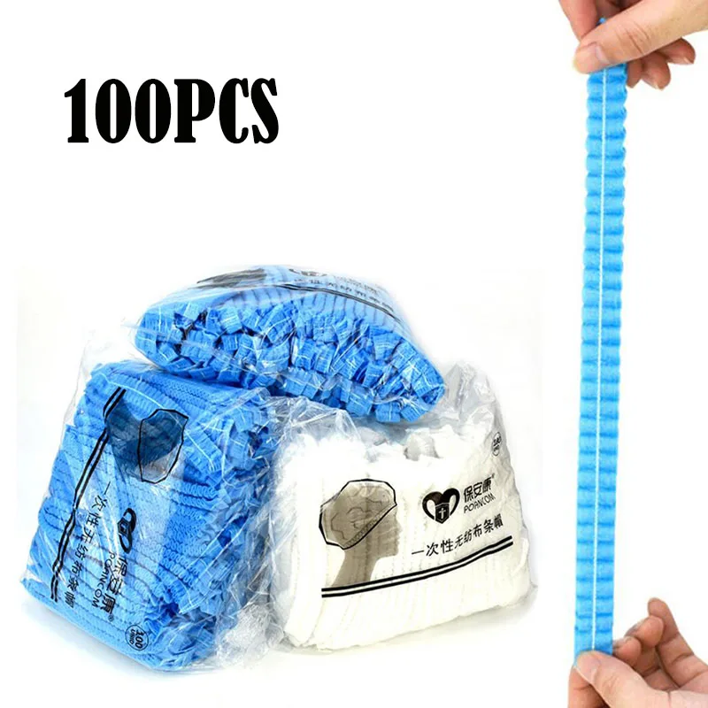 100pcs Disposable Non-Woven Strip Hat Hotel Workshop Dust Ca
