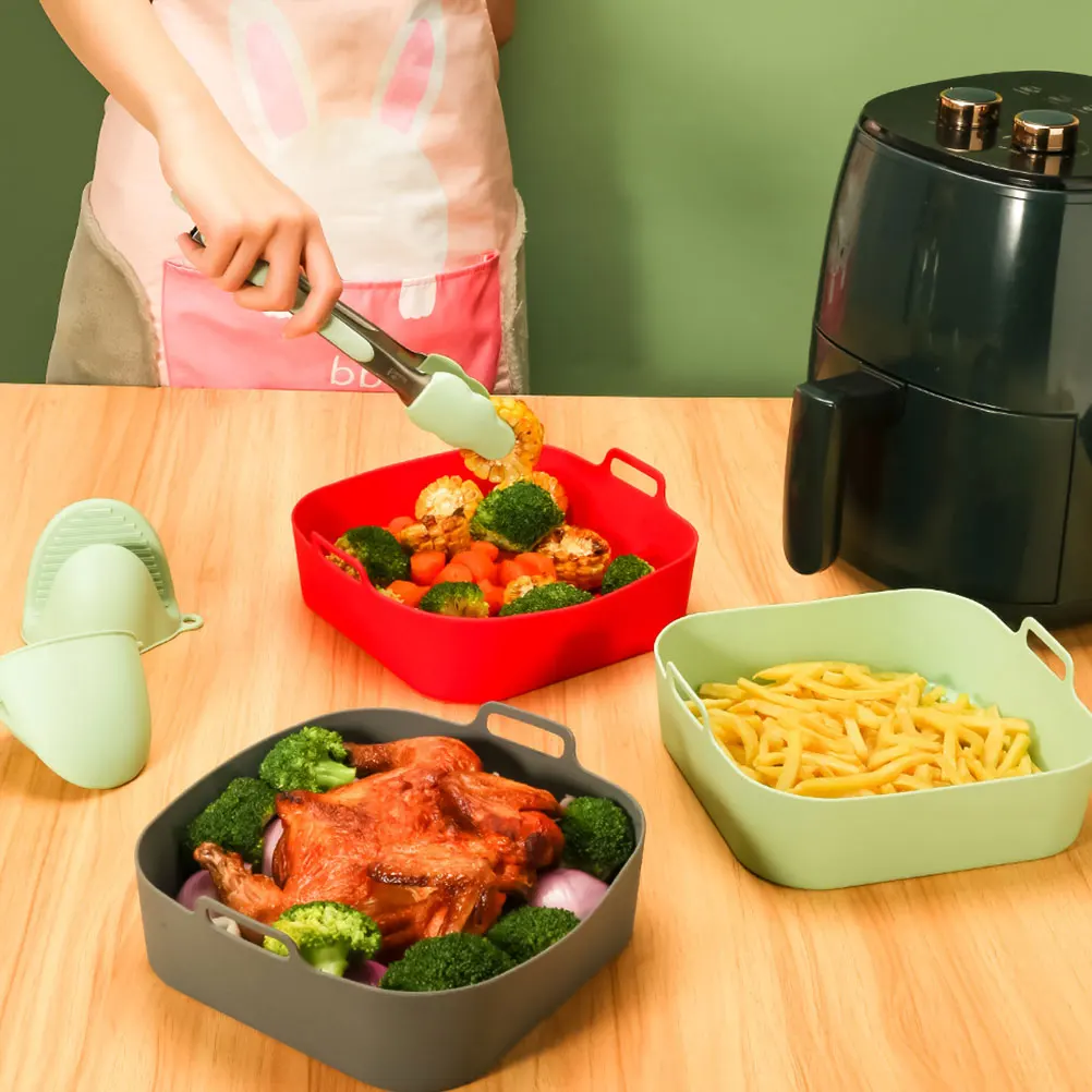 

Air Fryer Silicone Liner 20CM Square Blue Reusable Heat Resistant Tray for 5L Plus Airfryer Nonstick Baking Kitchen Tool