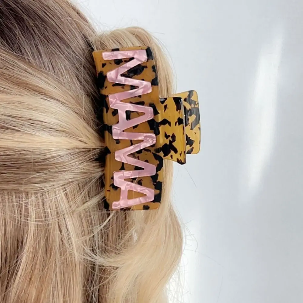 

Creative Square MAMA Hair Claw Leopard Print Retro Acetic Acid Shark Clip Colorful Ponytail Clip Geometry Hair Claw Party