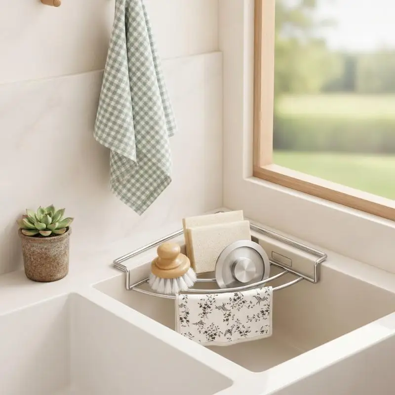 Stainless Steel Sink Corner Rack Waterproof Anti-rust Dish Drying Rack Quick Water Drainage Punch-free Dishcloth Sponge Stand