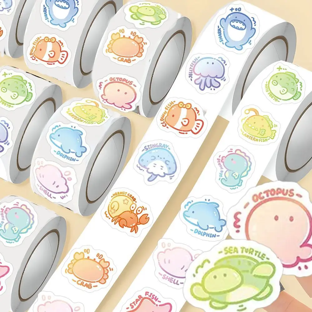 

500 шт./рулон, милые мультяшные наклейки для подводных животных, декоративные настольные скейтборды, телефоны, велосипедов, багажа, холодильников