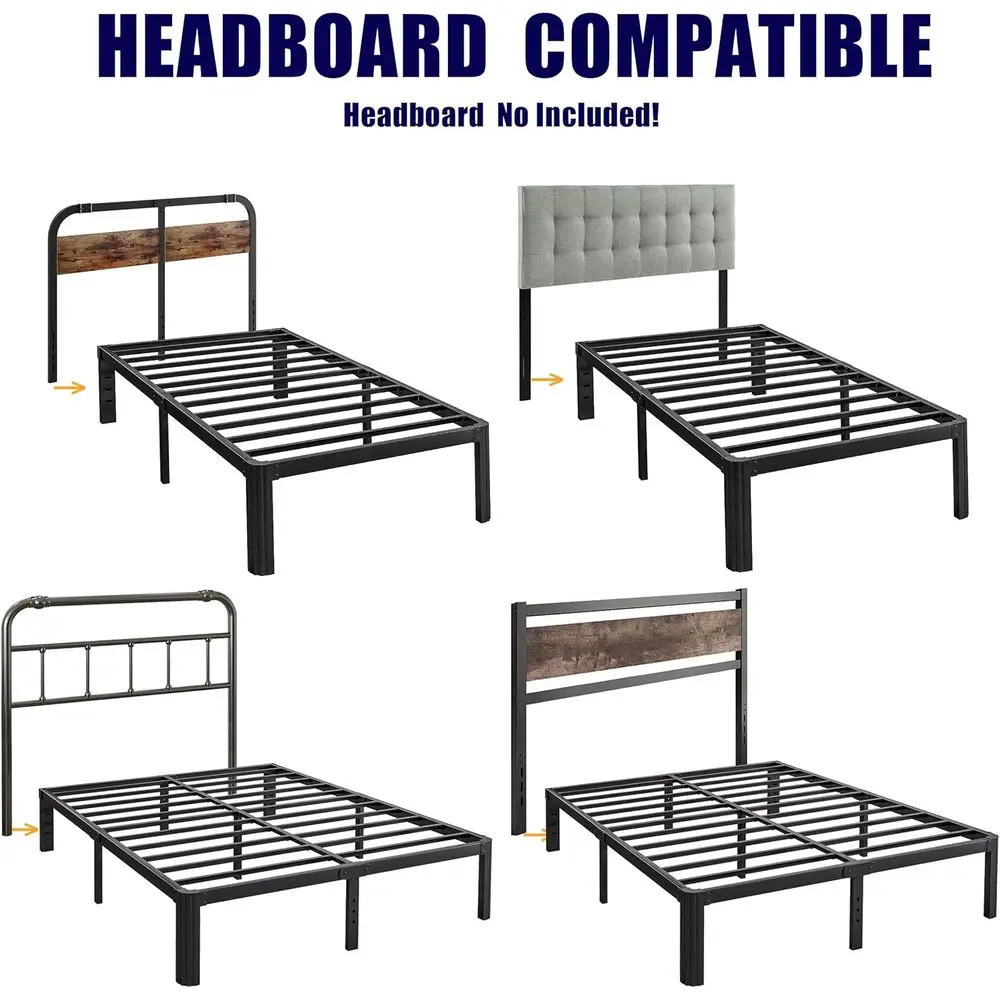 Struttura letto queen size in metallo resistente con angoli arrotondati, senza bisogno di molle, facile montaggio, silenzioso, nero