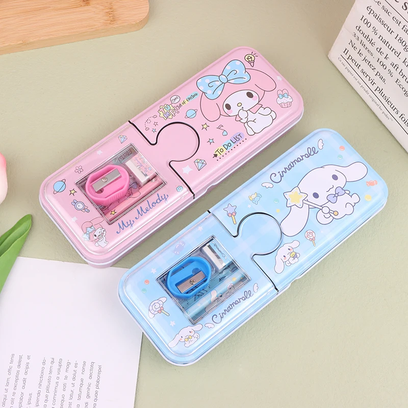 Imagem -03 - Sanrio Papelaria Caixa para Crianças Double Layer Pen Box Kawaii Cinnamoroll Mymelody Kuromi Desenhos Animados Estudante Material Escolar Novo