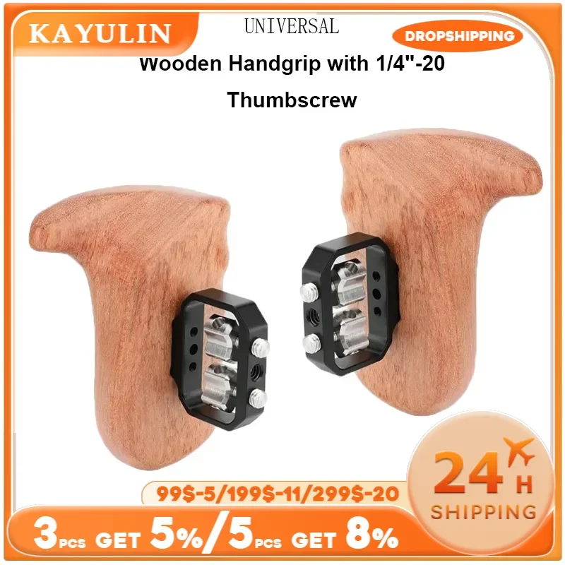 kAYULIN Camera Wooden Handgrip with 1/4inch Thumbscrew For Sony Canon Rose Wood Grip Monitor Cage Rig Accessories