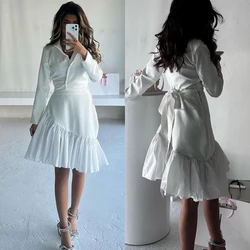 Customized   s Draped Pleat Valentine's Day A-line V-Neck Bespoke Occasion Dresses Knee-Length