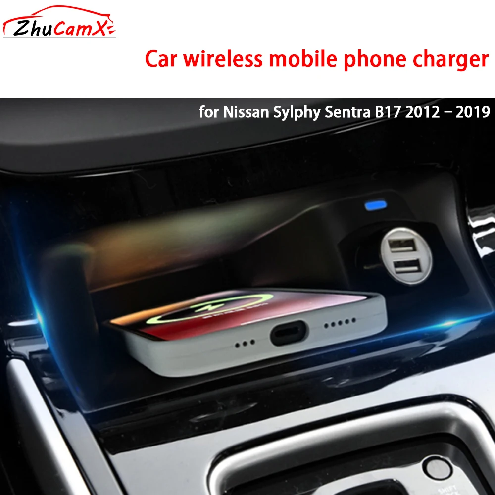 for Nissan Sylphy Sentra B17 2012–2019 Center Console Storage Wireless Mobile Phone Charger QI 18W iPhone Magsafe Fast Charging
