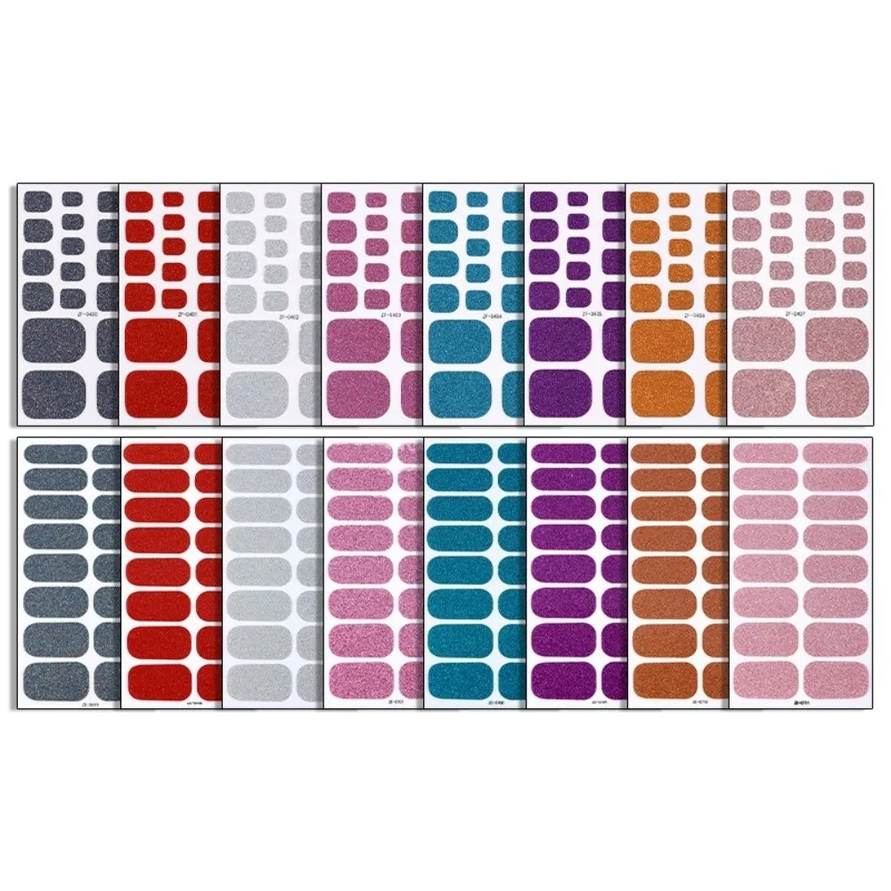 Self-Adhesive Gel Nail Stickers Glitter Pink Full Cover Nail Strips Solid Gradient Toenail Stickers Home Salon 5