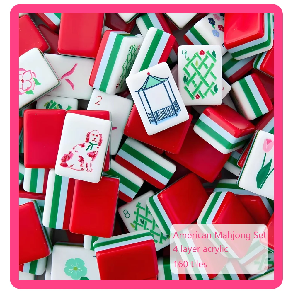 ot Cyan 160 Mahjong Game Tiles Portable American Mahjong Set 4-Layer Acrylic Waterproof Wear-Resistant MahJong Surprise Gifts