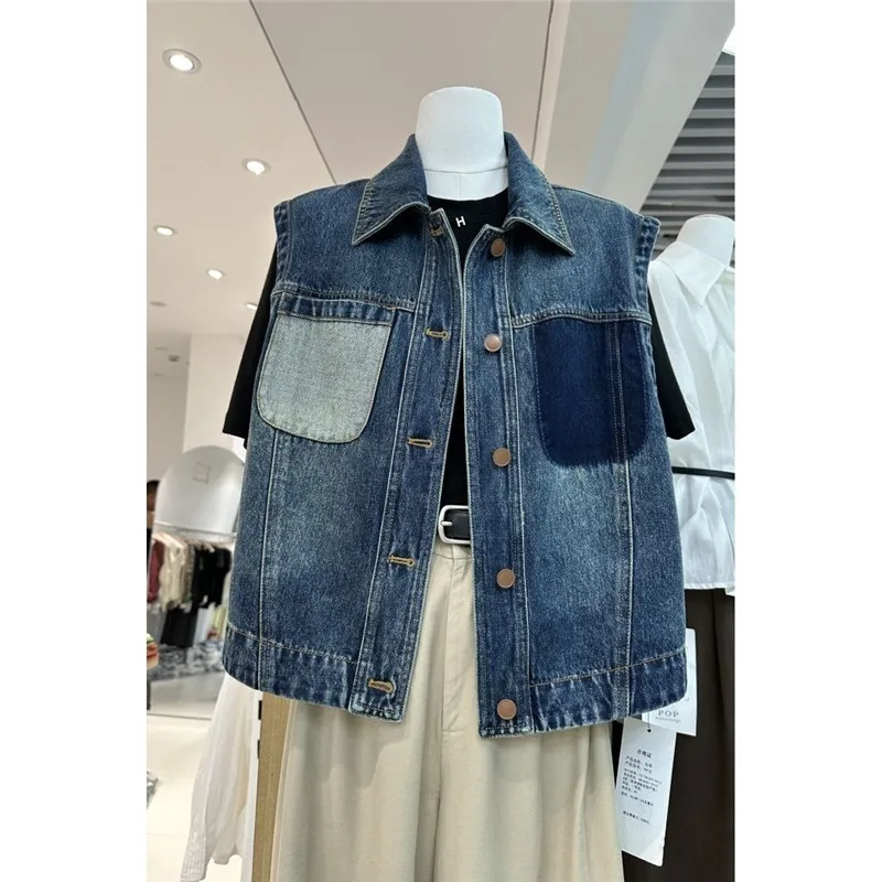 Spring Autumn Short Leisure Cowboy Vest Women 2024 New Fashion Loose Denim Jacket Single-Breasted Vest 3XL Outerwear Female