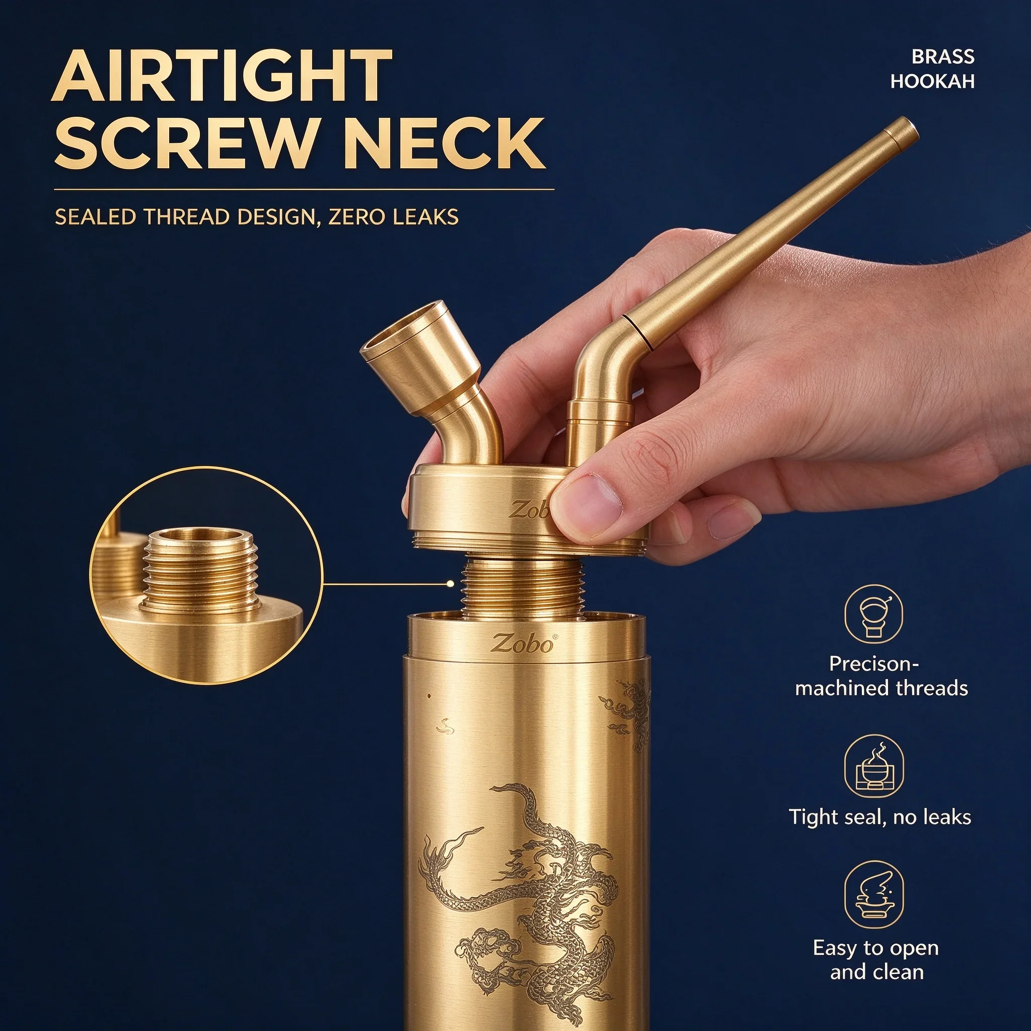 Brass Hookah Water Pipe Portable 4 in 1 Smoking Pipe Double Filter Vintage Tobacco Pipe Cigarette Holder Gift for Men