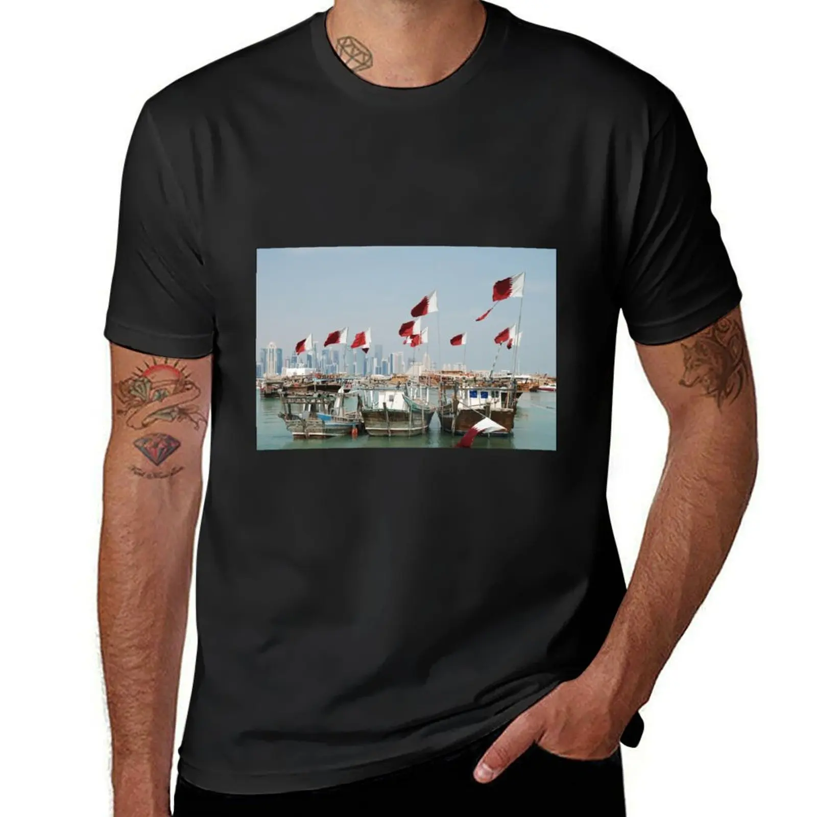 Doha: Floating Flags T-Shirt customs design your own Aesthetic clothing Short sleeve tee sweat shirts, men