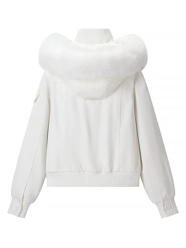 

HH Women 2025 Winter New Fashion Zipper Button Decoration Long Sleeve Hooded Cotton Coat Female High Street Casual Warm Jacket