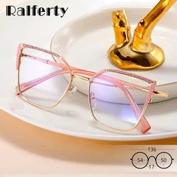Ralferty Luxury Eyeglasses Women 2025 Designer Square Metal Eyewear Frames Optic Prescription Spectacles Frame Anti Blue Lenses