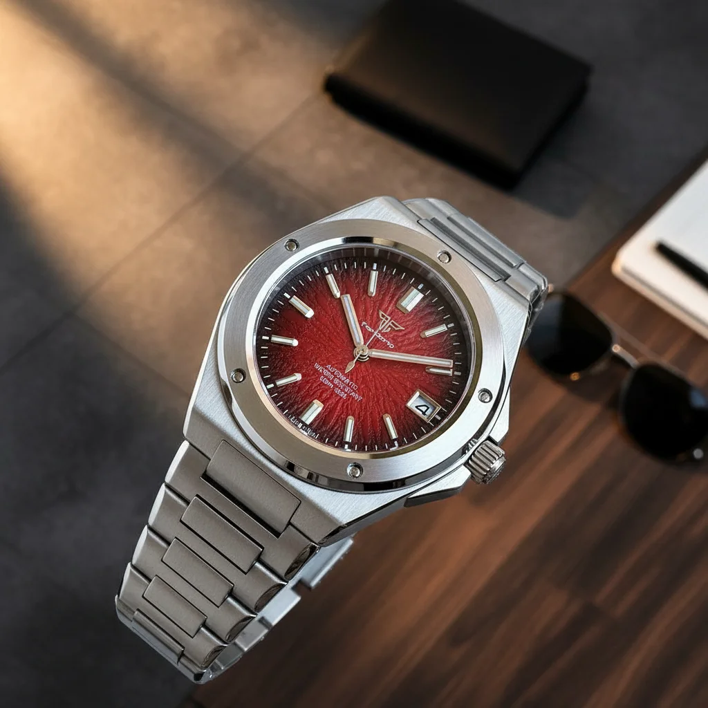 

Tandorio новый инженерный стиль NH35 автоматические деловые мужские часы 40 мм с сапфировым стеклом 100 м водонепроницаемые светящиеся наручные часы для платья